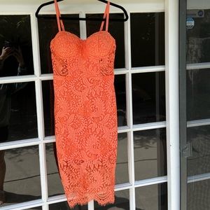 Bebe orange lace bustier dress with cut out sides size 4